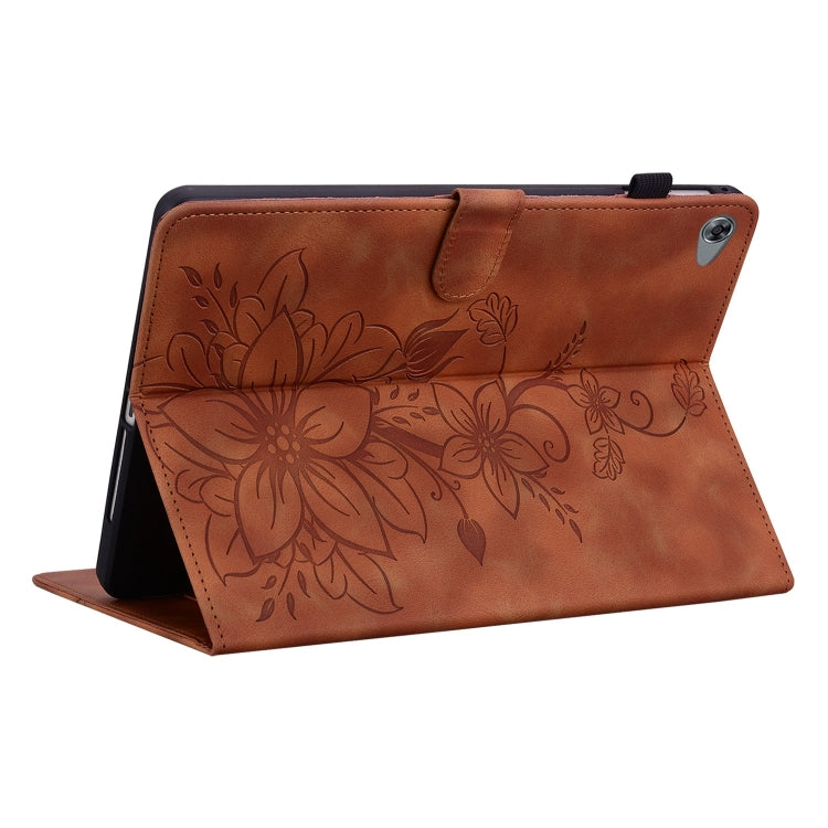 For Huawei MediaPad M5 Lite 10 / C5 10.1 Lily Embossed Leather Tablet Case(Brown) - Huawei by PMC TechLife | Online Shopping South Africa | PMC TechLife | Buy Now Pay Later Mobicred