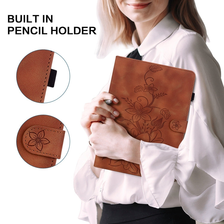 For Huawei MediaPad M5 Lite 10 / C5 10.1 Lily Embossed Leather Tablet Case(Brown) - Huawei by PMC TechLife | Online Shopping South Africa | PMC TechLife | Buy Now Pay Later Mobicred