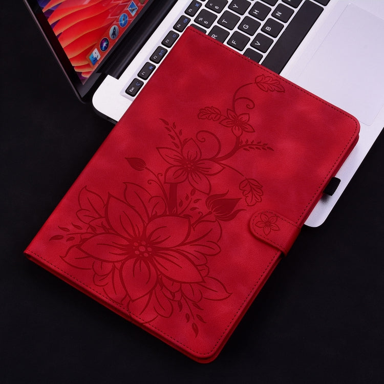 For Huawei MediaPad M5 Lite 10 / C5 10.1 Lily Embossed Leather Tablet Case(Red) - Huawei by PMC TechLife | Online Shopping South Africa | PMC TechLife | Buy Now Pay Later Mobicred