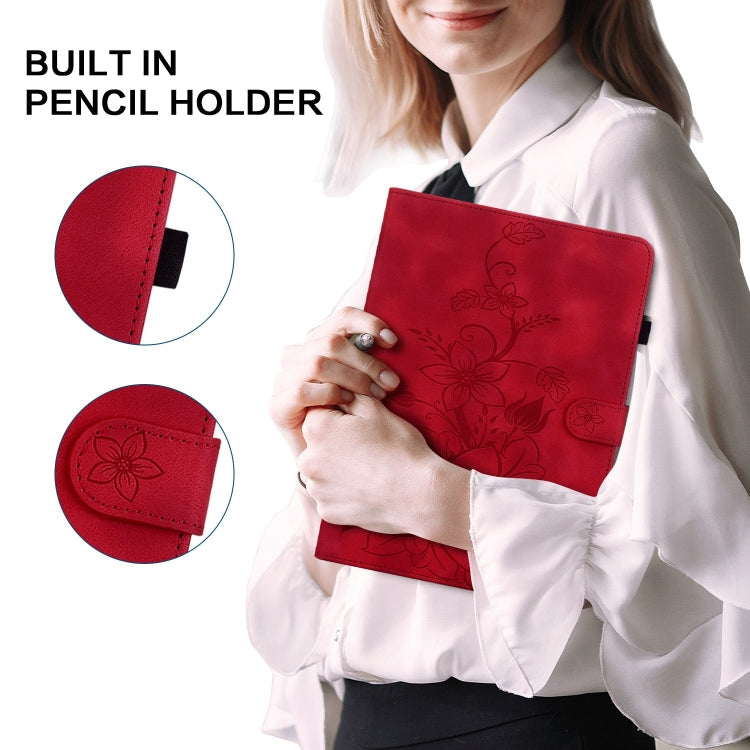 For Huawei MediaPad M5 Lite 10 / C5 10.1 Lily Embossed Leather Tablet Case(Red) - Huawei by PMC TechLife | Online Shopping South Africa | PMC TechLife | Buy Now Pay Later Mobicred