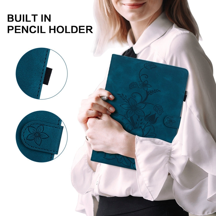 For Honor Pad 9 12.1 Lily Embossed Leather Tablet Case(Dark Blue) - Honor by PMC TechLife | Online Shopping South Africa | PMC TechLife | Buy Now Pay Later Mobicred