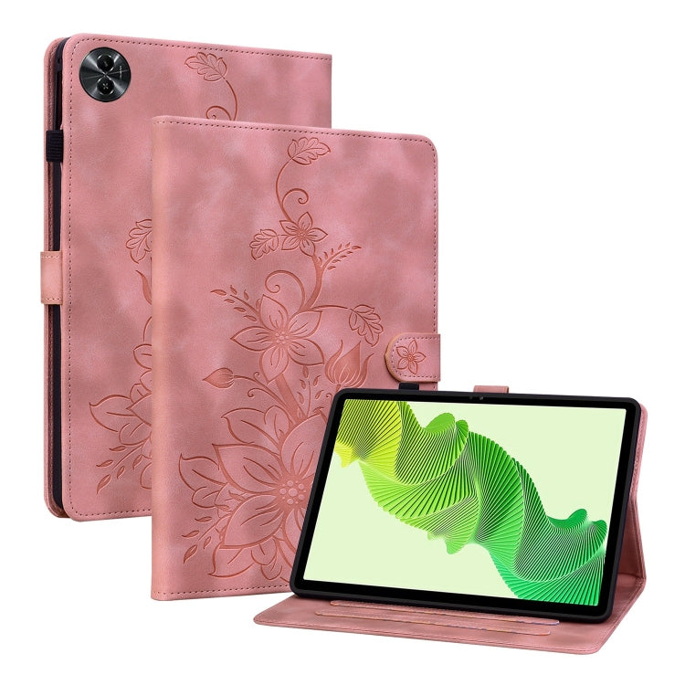 For Realme Pad 2 11.5 Lily Embossed Leather Tablet Case(Pink) - Realme by PMC TechLife | Online Shopping South Africa | PMC TechLife | Buy Now Pay Later Mobicred