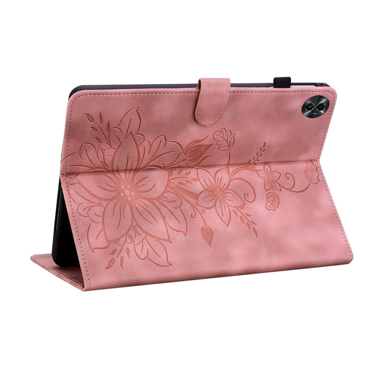 For Realme Pad 2 11.5 Lily Embossed Leather Tablet Case(Pink) - Realme by PMC TechLife | Online Shopping South Africa | PMC TechLife | Buy Now Pay Later Mobicred