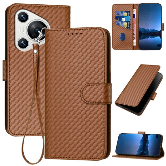 For Huawei Pura 70 YX0070 Carbon Fiber Buckle Leather Phone Case with Lanyard(Coffee) - Huawei Cases by PMC Jewellery | Online Shopping South Africa | PMC Jewellery | Buy Now Pay Later Mobicred