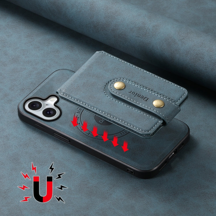 For iPhone 16 Denior D14 NK Retro Pattern MagSafe Magnetic Card Holder Leather Phone Case(Blue) - iPhone 16 Cases by Denior | Online Shopping South Africa | PMC TechLife | Buy Now Pay Later Mobicred