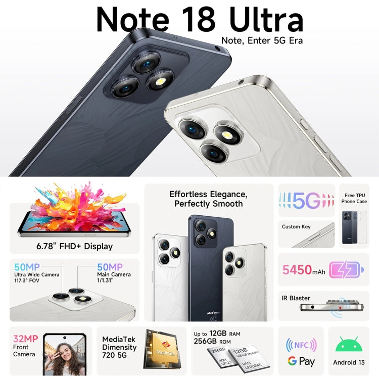 [HK Warehouse] Ulefone Note 18 Ultra, 6GB+256GB, Side Fingerprint, 6.78 inch Android 13 MediaTek Dimensity 720 5G MT6853 Octa Core 2.0GHz, NFC, Network: 5G(Moonlit White) - Ulefone by Ulefone | Online Shopping South Africa | PMC Jewellery