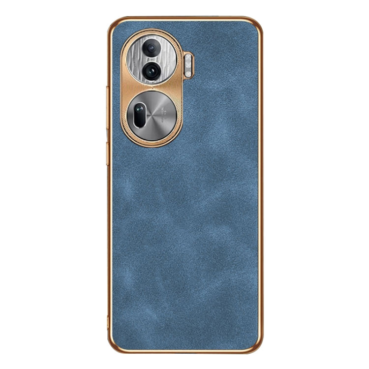 For OPPO Reno11 Pro Global Electroplating Lambskin Leather Phone Case(Blue) - Reno11 Pro Cases by PMC TechLife | Online Shopping South Africa | PMC TechLife | Buy Now Pay Later Mobicred