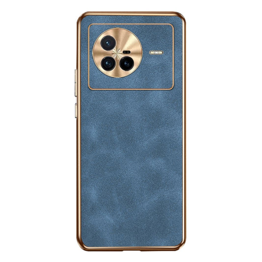 For vivo X80 Electroplating Lambskin Leather Phone Case(Blue) - vivo Cases by PMC Jewellery | Online Shopping South Africa | PMC Jewellery | Buy Now Pay Later Mobicred