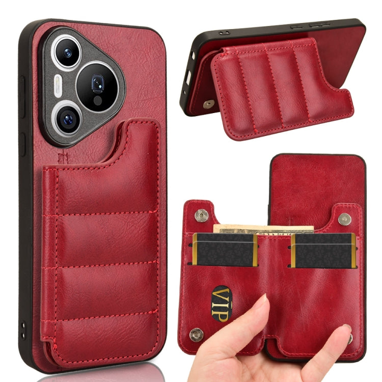 For Huawei Pura 70 Cow Pattern Sewing Card Bag Phone Case(Red) - free shipping - PMC Jewellery - Order now!