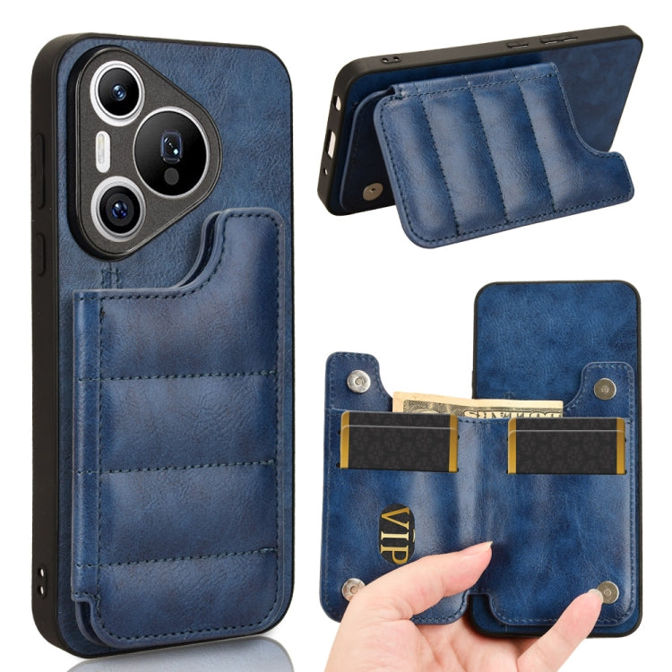 For Huawei Pura 70 Cow Pattern Sewing Card Bag Phone Case(Blue) - Huawei Cases by PMC Jewellery | Online Shopping South Africa | PMC Jewellery | Buy Now Pay Later Mobicred