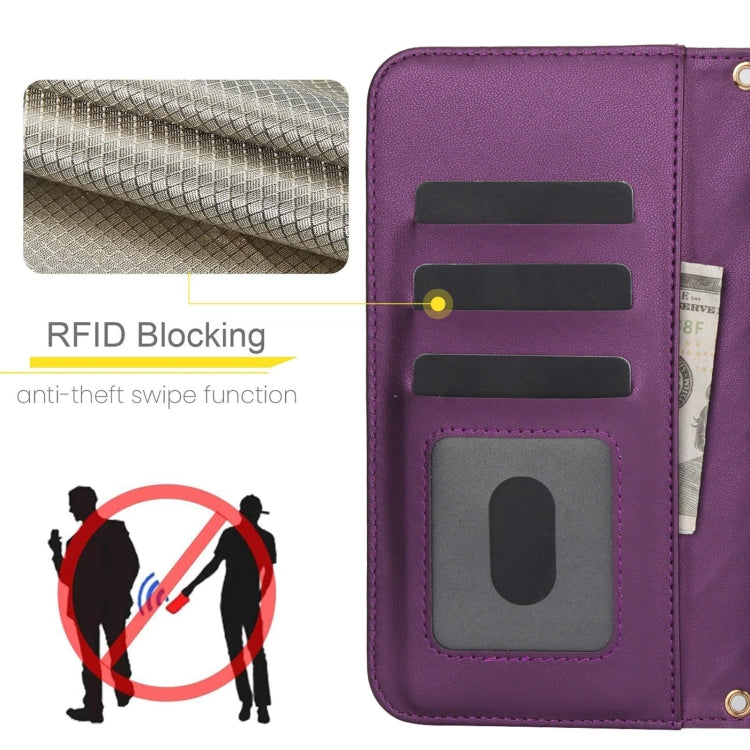 For Google Pixel 8 Crossbody Multifunction Rhombic Leather Phone Case(Dark Purple) - Google Cases by PMC TechLife | Online Shopping South Africa | PMC TechLife | Buy Now Pay Later Mobicred