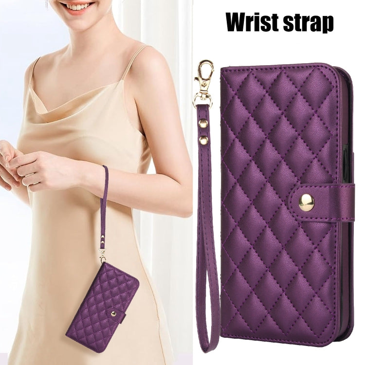 For Google Pixel 8a Crossbody Multifunction Rhombic Leather Phone Case(Dark Purple) - Google Cases by PMC TechLife | Online Shopping South Africa | PMC TechLife | Buy Now Pay Later Mobicred