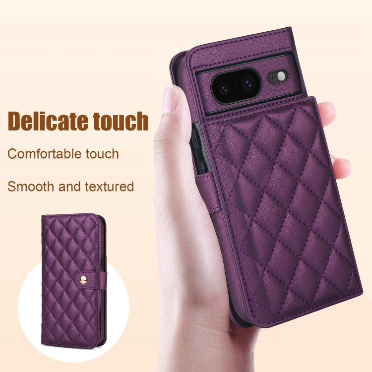 For Google Pixel 8a Crossbody Multifunction Rhombic Leather Phone Case(Dark Purple) - Google Cases by PMC TechLife | Online Shopping South Africa | PMC TechLife | Buy Now Pay Later Mobicred
