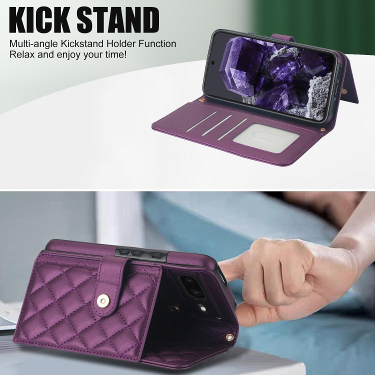 For Google Pixel 8a Crossbody Multifunction Rhombic Leather Phone Case(Dark Purple) - Google Cases by PMC TechLife | Online Shopping South Africa | PMC TechLife | Buy Now Pay Later Mobicred