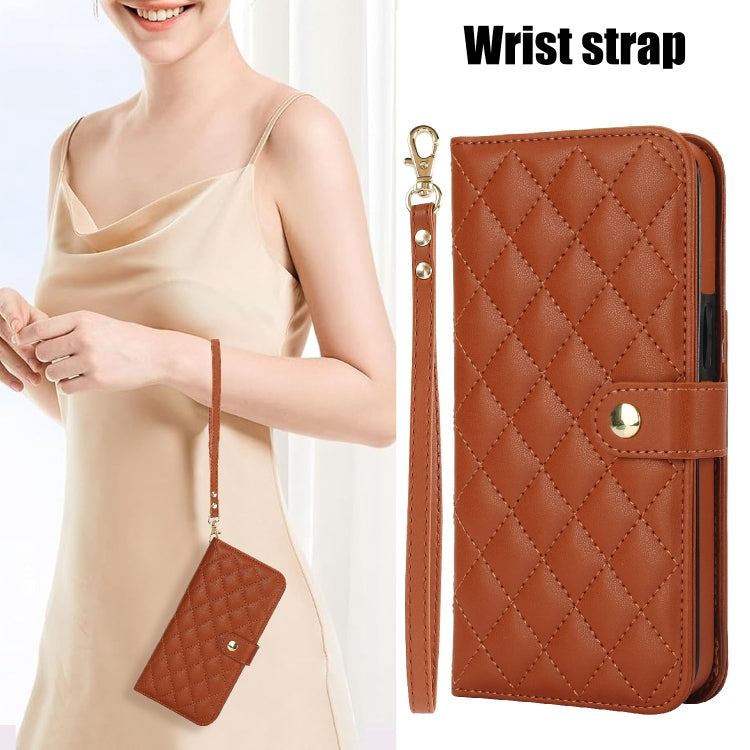 For Google Pixel 8 Pro Crossbody Multifunction Rhombic Leather Phone Case(Brown) - free shipping - PMC TechLife - Order now!
