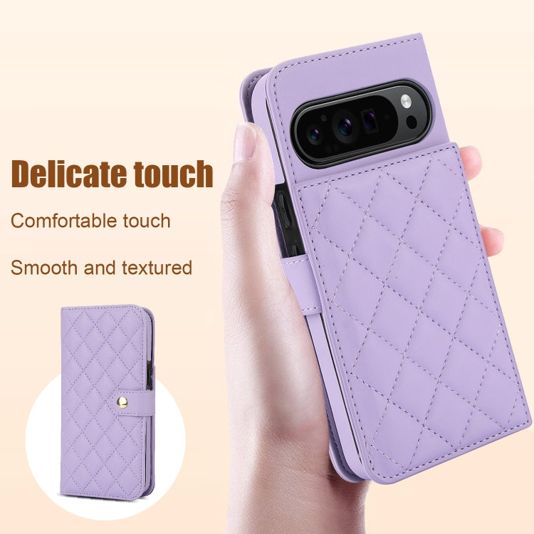 For Google Pixel 9 Crossbody Multifunction Rhombic Leather Phone Case(Purple) - Google Cases by PMC Jewellery | Online Shopping South Africa | PMC Jewellery | Buy Now Pay Later Mobicred