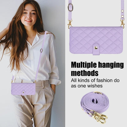 For Google Pixel 9 Crossbody Multifunction Rhombic Leather Phone Case(Purple) - Google Cases by PMC Jewellery | Online Shopping South Africa | PMC Jewellery | Buy Now Pay Later Mobicred