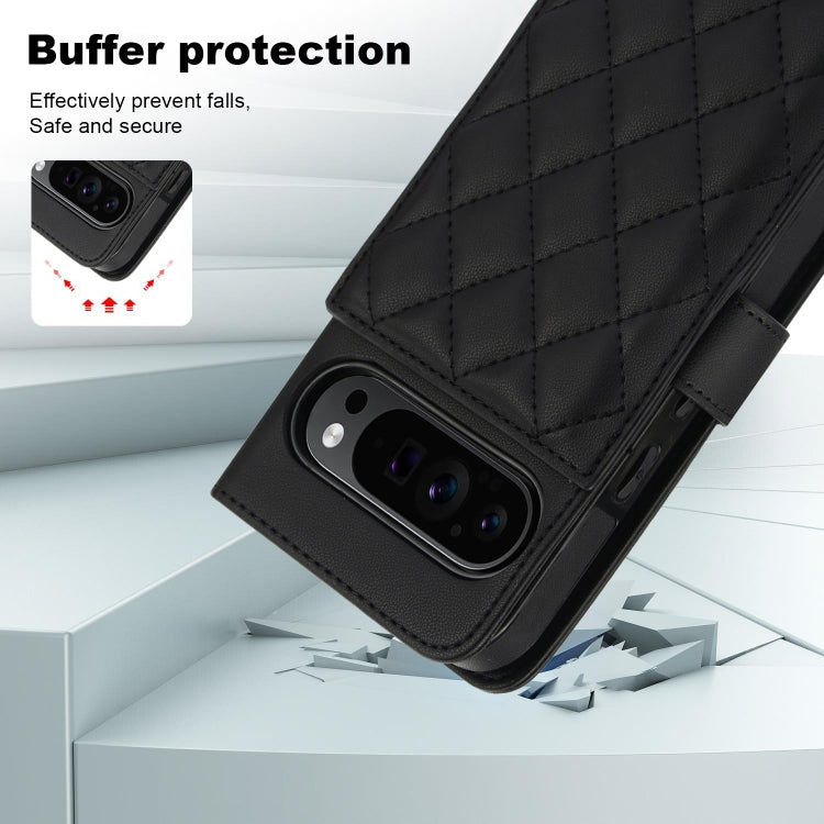 For Google Pixel 9 Pro XL Crossbody Multifunction Rhombic Leather Phone Case(Black) - Google Cases by PMC TechLife | Online Shopping South Africa | PMC TechLife | Buy Now Pay Later Mobicred