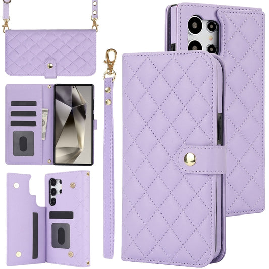 For Samsung Galaxy S24 Ultra 5G Crossbody Multifunction Rhombic Leather Phone Case(Purple) - Galaxy S24 Ultra 5G Cases by PMC Jewellery | Online Shopping South Africa | PMC Jewellery | Buy Now Pay Later Mobicred