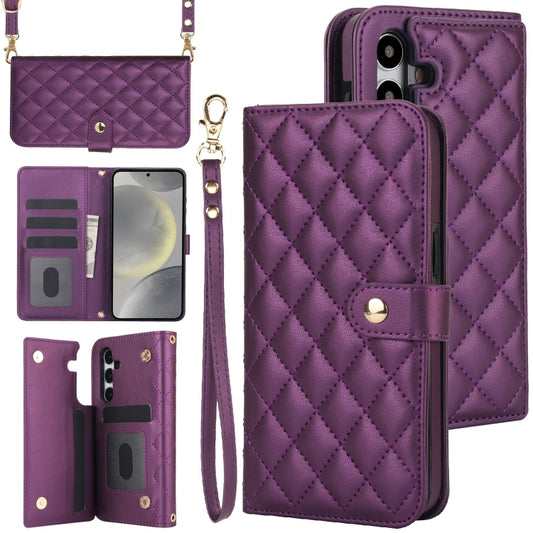 For Samsung Galaxy S24+ 5G Crossbody Multifunction Rhombic Leather Phone Case(Dark Purple) - Galaxy S24+ 5G Cases by PMC Jewellery | Online Shopping South Africa | PMC Jewellery | Buy Now Pay Later Mobicred