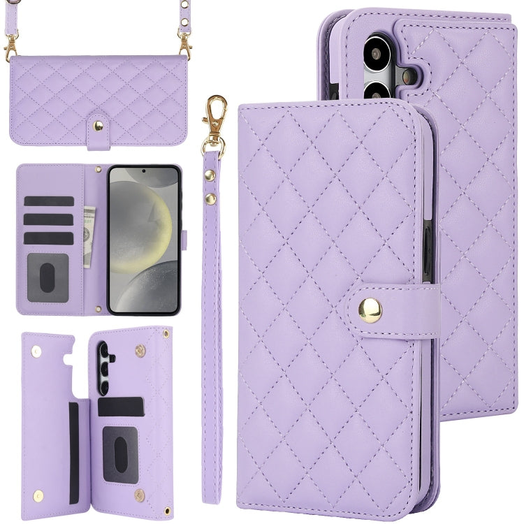 For Samsung Galaxy S24 5G Crossbody Multifunction Rhombic Leather Phone Case(Purple) - Galaxy S24 5G Cases by PMC Jewellery | Online Shopping South Africa | PMC Jewellery | Buy Now Pay Later Mobicred