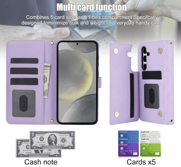 For Samsung Galaxy S24 5G Crossbody Multifunction Rhombic Leather Phone Case(Purple) - Galaxy S24 5G Cases by PMC Jewellery | Online Shopping South Africa | PMC Jewellery | Buy Now Pay Later Mobicred