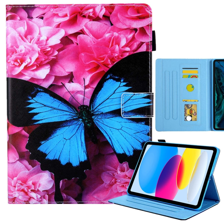 For iPad Pro 11 2024 Colored Drawing Leather Smart Tablet Case(Red Flower Blue Butterfly) - iPad Pro 11 2024 Cases by PMC Jewellery | Online Shopping South Africa | PMC Jewellery | Buy Now Pay Later Mobicred