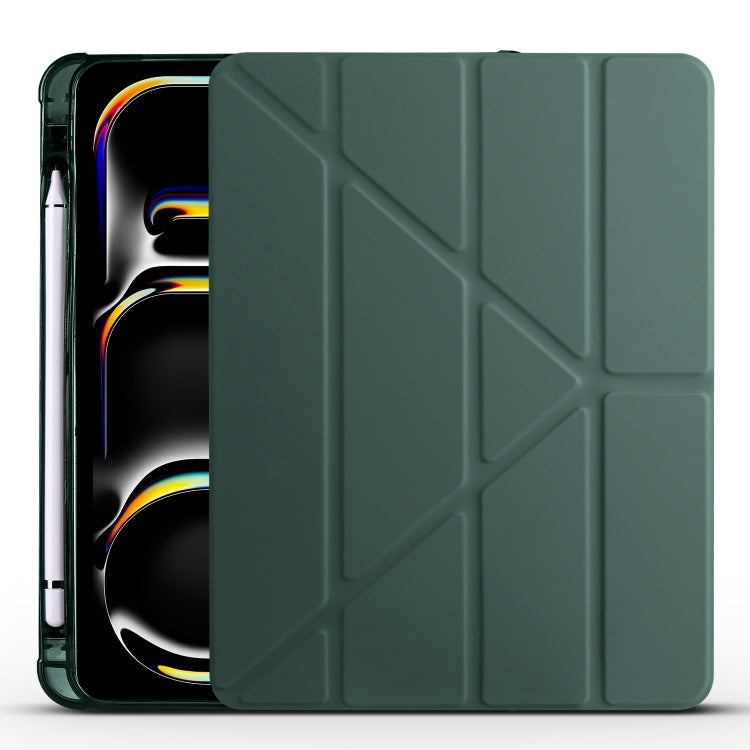 For iPad Pro 13 2024 Multi-folding TPU Leather Smart Tablet Case with Pen Slot(Pine Green) - iPad Pro 13 2024 Cases by PMC Jewellery | Online Shopping South Africa | PMC Jewellery | Buy Now Pay Later Mobicred