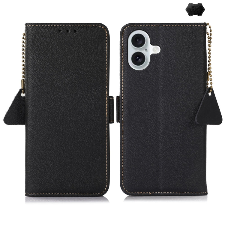 For iPhone 16 Side-Magnetic TJ Genuine Leather RFID Phone Case(Black) - iPhone 16 Cases by PMC TechLife | Online Shopping South Africa | PMC TechLife | Buy Now Pay Later Mobicred