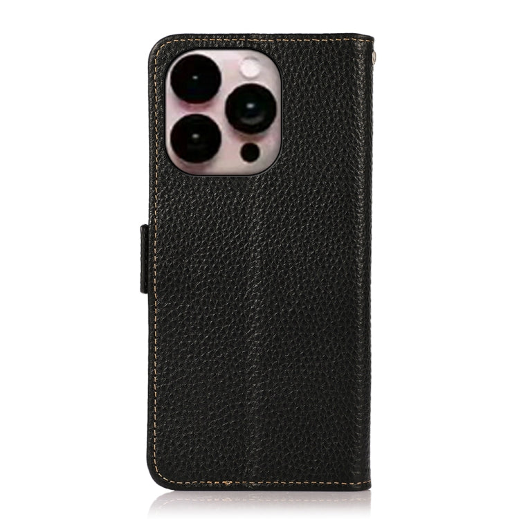 For iPhone 16 Pro KHAZNEH Side-Magnetic Litchi Genuine Leather RFID Case(Black) - iPhone 16 Pro Cases by PMC Jewellery | Online Shopping South Africa | PMC Jewellery | Buy Now Pay Later Mobicred