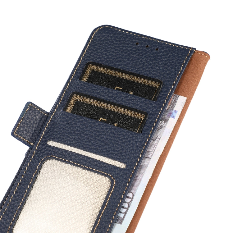 For iPhone 16 Pro KHAZNEH Side-Magnetic Litchi Genuine Leather RFID Case(Blue) - iPhone 16 Pro Cases by PMC TechLife | Online Shopping South Africa | PMC TechLife | Buy Now Pay Later Mobicred