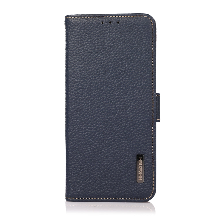 For iPhone 16 KHAZNEH Side-Magnetic Litchi Genuine Leather RFID Case(Blue) - iPhone 16 Cases by PMC Jewellery | Online Shopping South Africa | PMC Jewellery | Buy Now Pay Later Mobicred