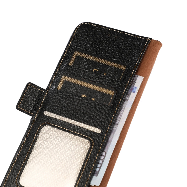 For iPhone 16e KHAZNEH Side-Magnetic Litchi Genuine Leather RFID Case(Black) - iPhone 16e Cases by PMC TechLife | Online Shopping South Africa | PMC TechLife | Buy Now Pay Later Mobicred