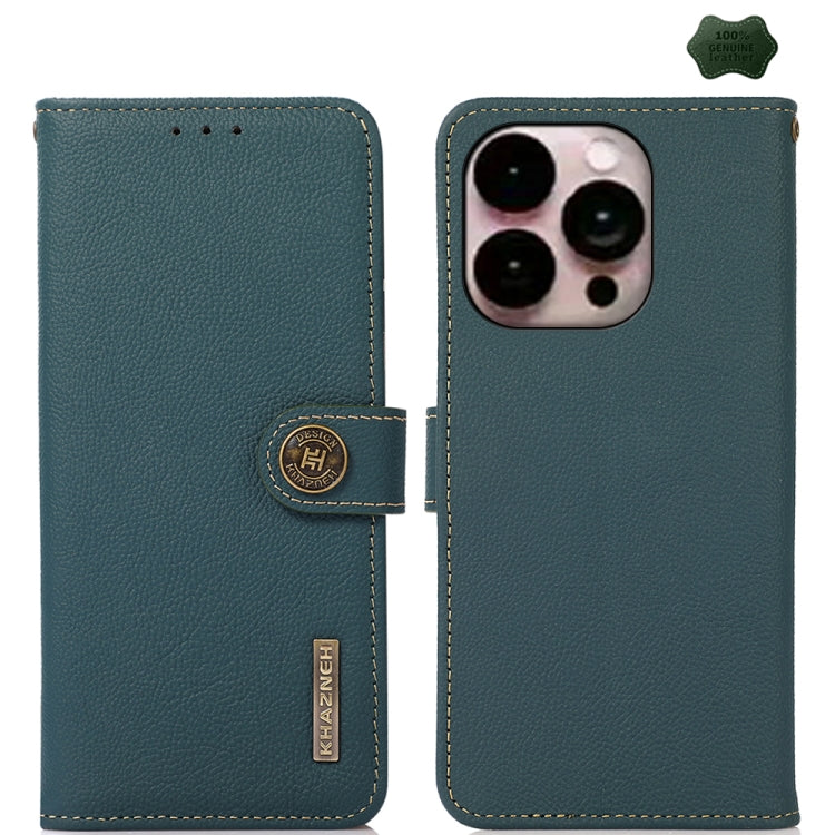 For iPhone 16 Pro Max KHAZNEH Custer Genuine Leather RFID Phone Case(Green) - free shipping - PMC TechLife - Order now!
