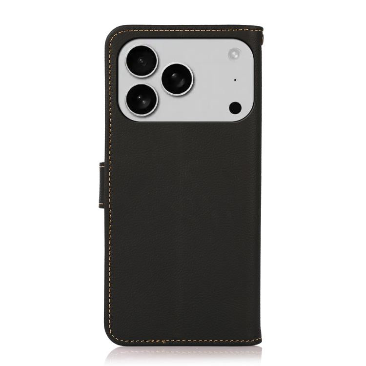 For iPhone 17 Pro KHAZNEH Custer Genuine Leather RFID Phone Case(Black) - free shipping - PMc TechLife - Order now!