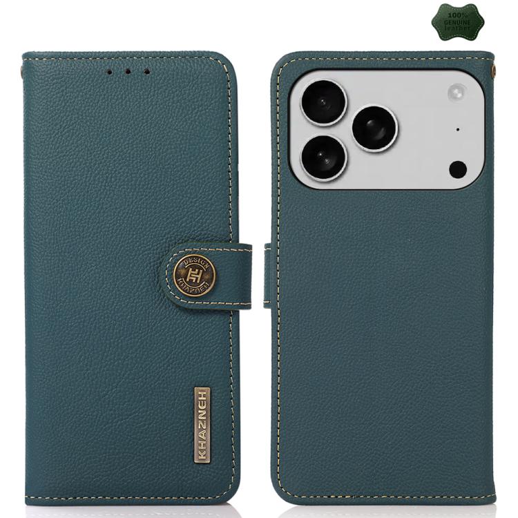 For iPhone 17 Pro KHAZNEH Custer Genuine Leather RFID Phone Case(Green) - free shipping - PMc TechLife - Order now!