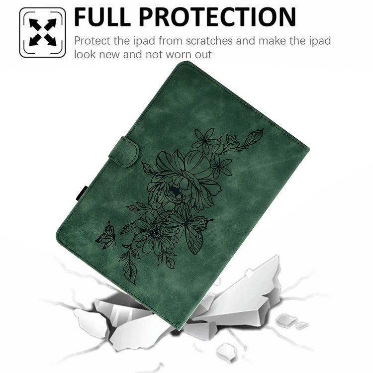 For iPad Pro 11 2024 Peony Butterfly Embossed Leather Smart Tablet Case(Green) - iPad Pro 11 2024 Cases by PMC TechLife | Online Shopping South Africa | PMC TechLife | Buy Now Pay Later Mobicred