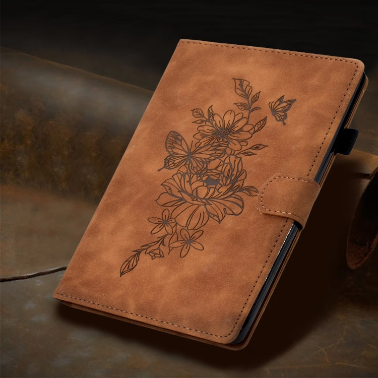 For iPad Pro 11 2024 Peony Butterfly Embossed Leather Smart Tablet Case(Brown) - iPad Pro 11 2024 Cases by PMC TechLife | Online Shopping South Africa | PMC TechLife | Buy Now Pay Later Mobicred