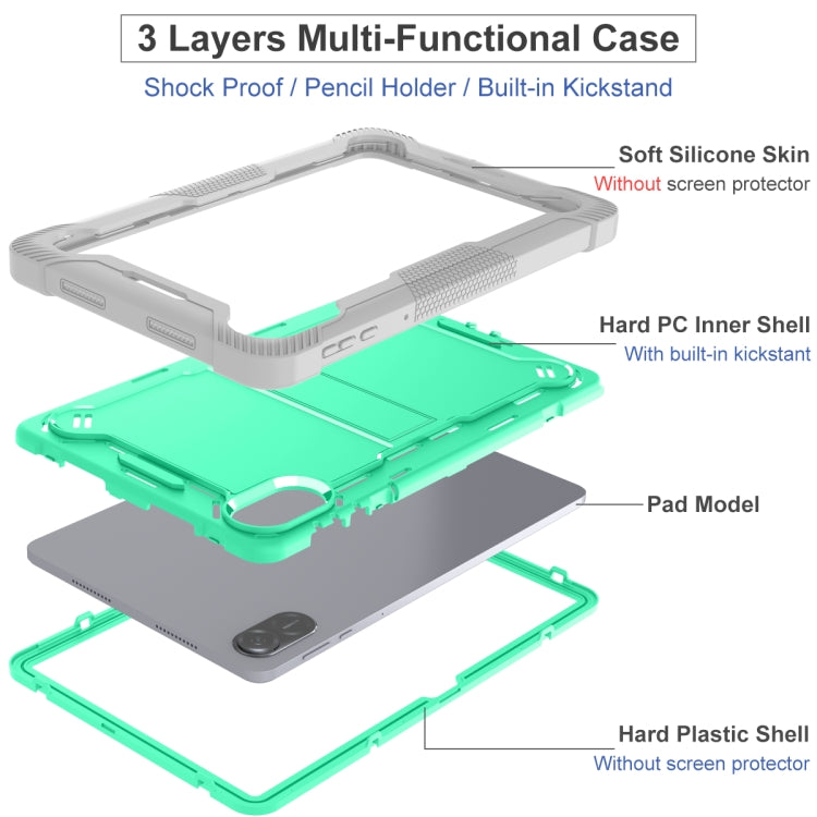 For Honor Pad X9 Shockproof Silicone Hybrid PC Tablet Case with Holder(Mint Green + Grey) - Honor by PMC TechLife | Online Shopping South Africa | PMC TechLife | Buy Now Pay Later Mobicred