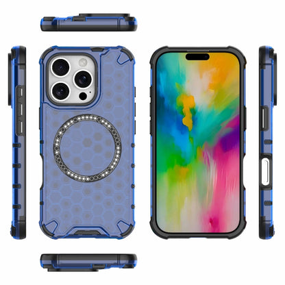 For iPhone 16 Pro Honeycomb Magnetic Ring Shockproof Phone Case(Blue) - iPhone 16 Pro Cases by PMC Jewellery | Online Shopping South Africa | PMC Jewellery | Buy Now Pay Later Mobicred