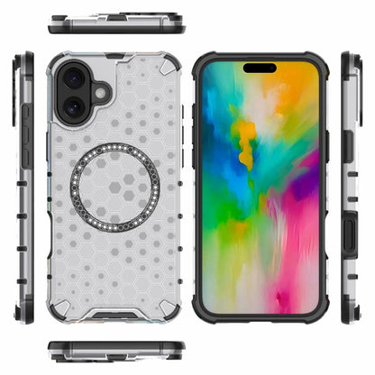 For iPhone 16 Plus Honeycomb Magnetic Ring Shockproof Phone Case(White) - iPhone 16 Plus Cases by PMC Jewellery | Online Shopping South Africa | PMC Jewellery | Buy Now Pay Later Mobicred