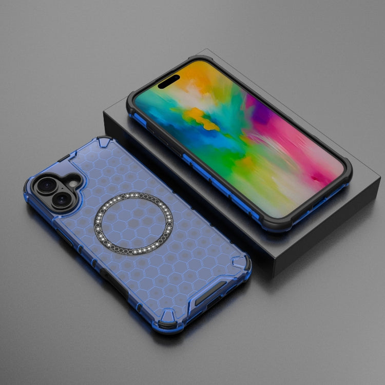 For iPhone 16 Plus Honeycomb Magnetic Ring Shockproof Phone Case(Blue) - iPhone 16 Plus Cases by PMC Jewellery | Online Shopping South Africa | PMC Jewellery | Buy Now Pay Later Mobicred