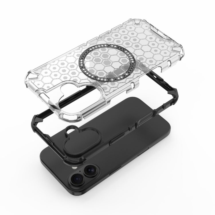 For iPhone 16 Honeycomb Magnetic Ring Shockproof Phone Case(Red) - iPhone 16 Cases by PMC TechLife | Online Shopping South Africa | PMC TechLife | Buy Now Pay Later Mobicred
