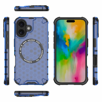 For iPhone 16 Honeycomb Magnetic Ring Shockproof Phone Case(Blue) - iPhone 16 Cases by PMC Jewellery | Online Shopping South Africa | PMC Jewellery | Buy Now Pay Later Mobicred