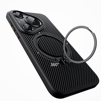 For Huawei Pura 70 Pro Double Ring MagSafe Holder Carbon Fibre Phone Case(Silver) - Huawei Cases by PMC Jewellery | Online Shopping South Africa | PMC Jewellery | Buy Now Pay Later Mobicred