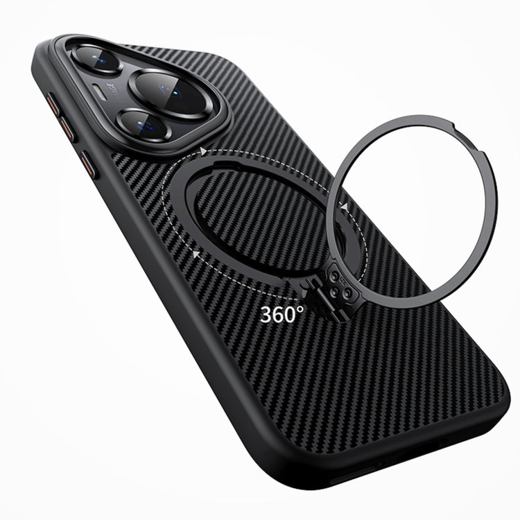 For Huawei Pura 70 Ultra Double Ring MagSafe Holder Carbon Fibre Phone Case(Black) - Huawei Cases by PMC Jewellery | Online Shopping South Africa | PMC Jewellery | Buy Now Pay Later Mobicred