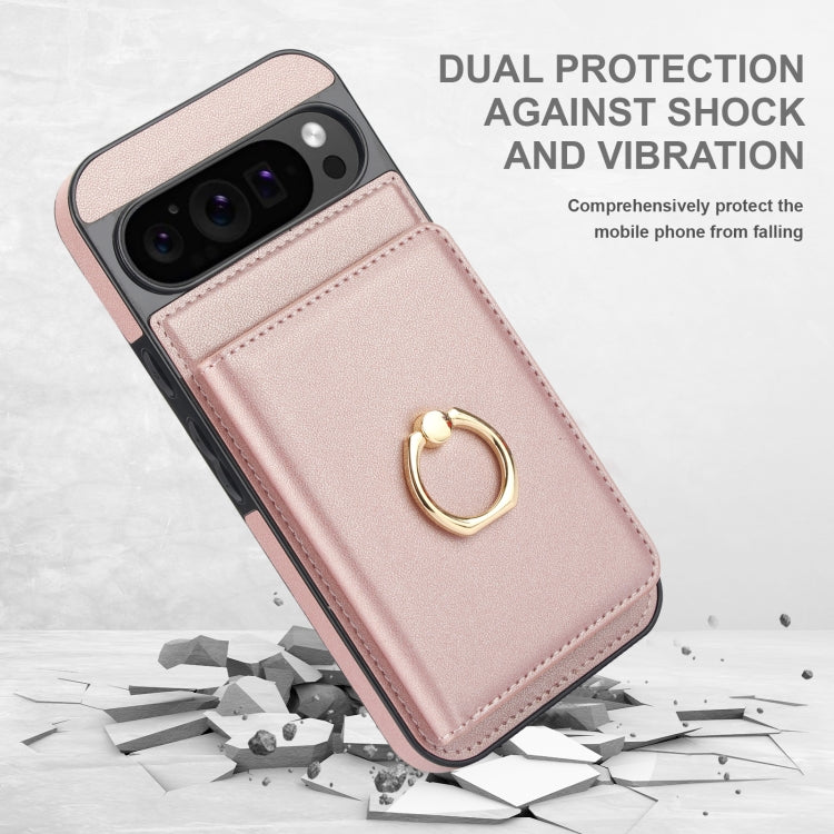 For Google Pixel 9 RFID Anti-theft Card Ring Holder Phone Case(Rose Gold) - Google Cases by PMC Jewellery | Online Shopping South Africa | PMC Jewellery | Buy Now Pay Later Mobicred