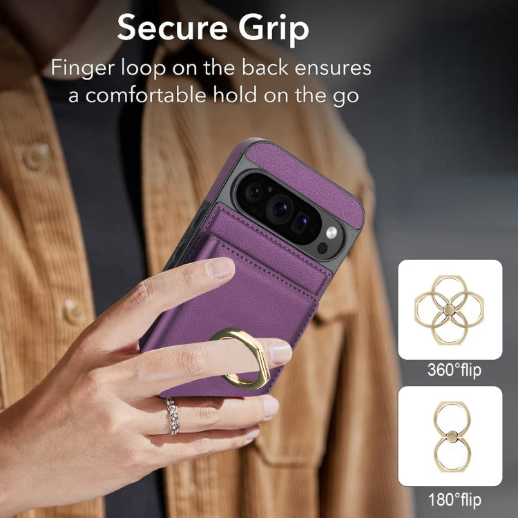 For Google Pixel 9 Pro XL RFID Anti-theft Card Ring Holder Phone Case(Dark Purple) - Google Cases by PMC Jewellery | Online Shopping South Africa | PMC Jewellery | Buy Now Pay Later Mobicred