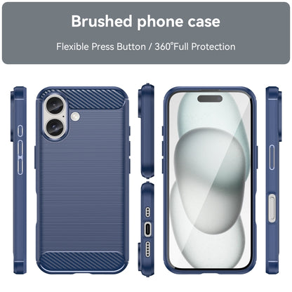 For iPhone 16 Brushed Texture Carbon Fiber TPU Phone Case(Blue) - iPhone 16 Cases by PMC Jewellery | Online Shopping South Africa | PMC Jewellery | Buy Now Pay Later Mobicred