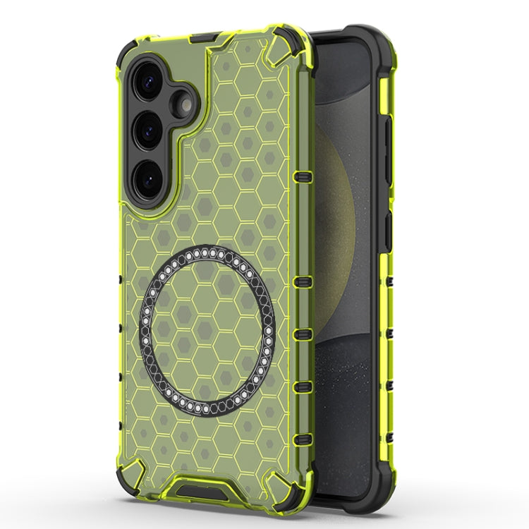 For Samsung Galaxy S25 5G Honeycomb Magnetic Ring Shockproof Phone Case(Green) - Galaxy S25 5G Cases by PMC TechLife | Online Shopping South Africa | PMC TechLife | Buy Now Pay Later Mobicred
